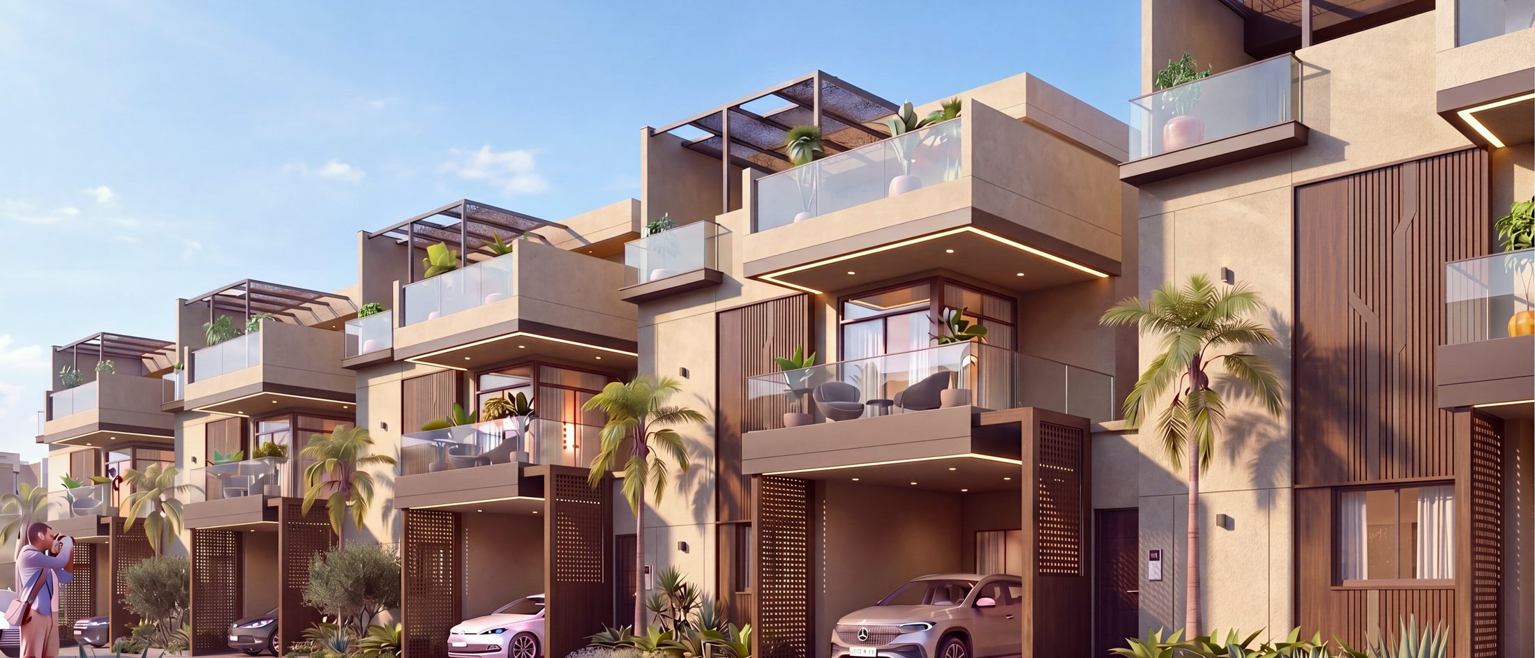 A street of east facing villas at SRKg Purvi, architect’s view