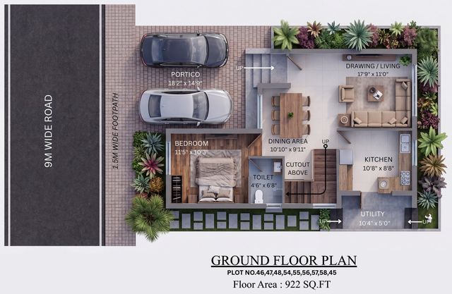 Ground floor plan of the type A villa