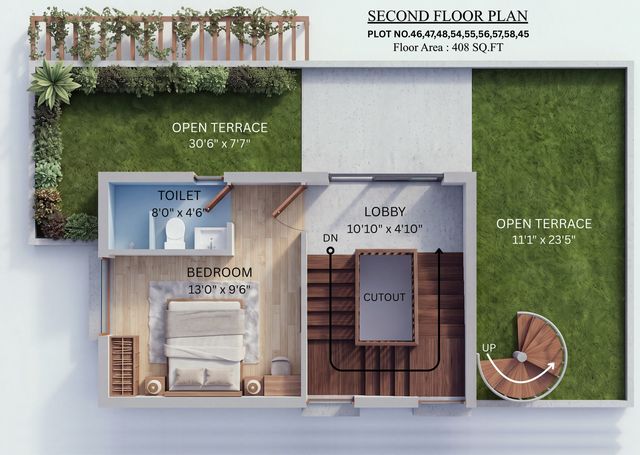 Second floor plan of the type A villa