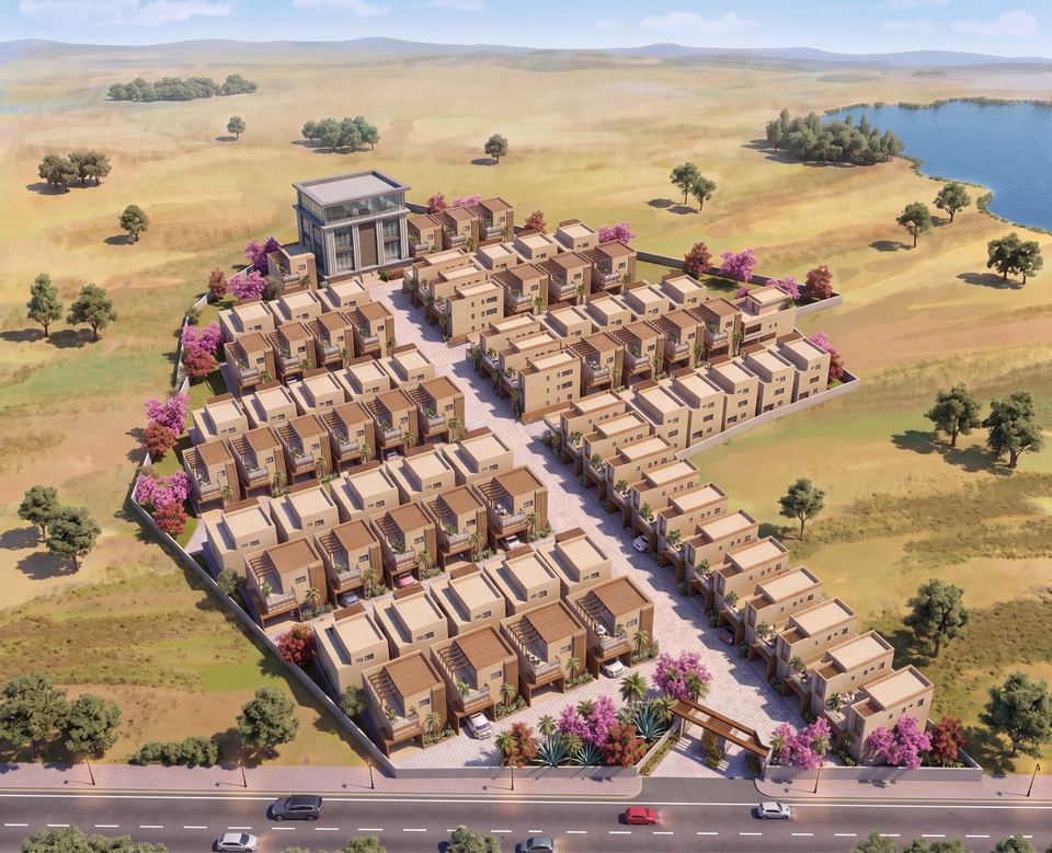 The whole community seen from above, architect’s view