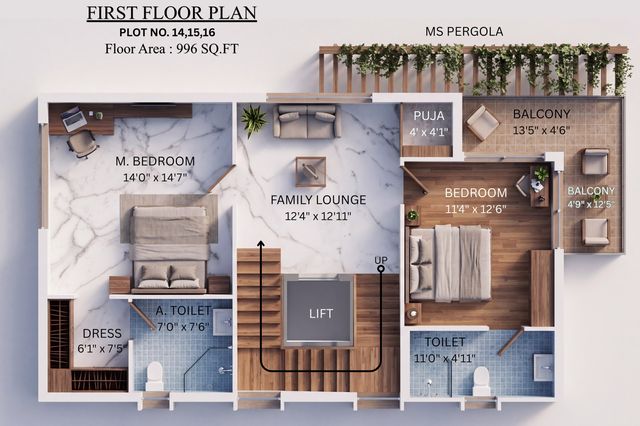First floor plan of the type C villa