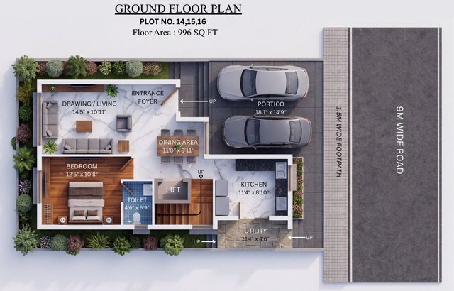 Ground floor plan of the type C villa