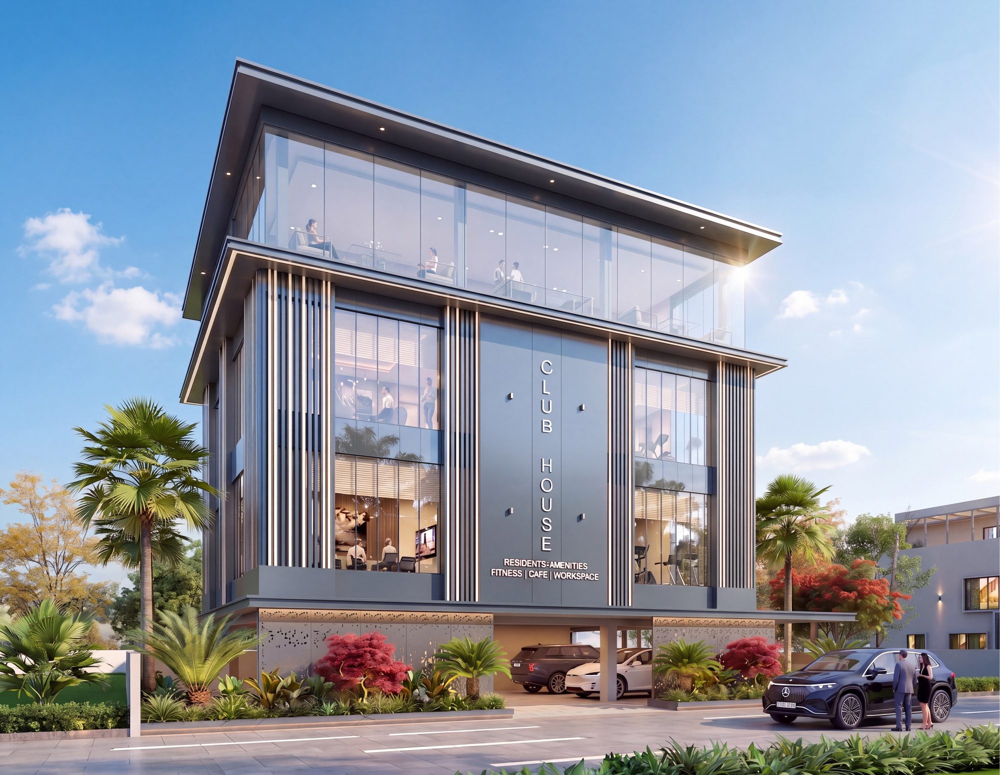 The club house at SRKg Purvi by day, architect’s view