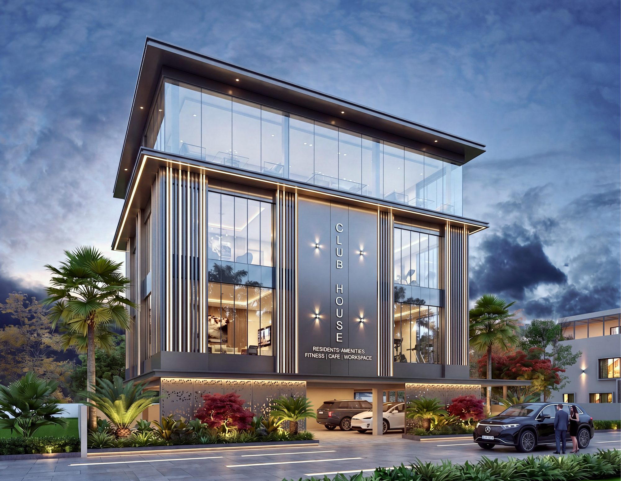 The club house in the evening, architect’s view