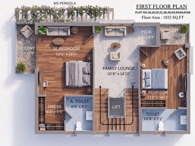 First floor plan of the type G villa