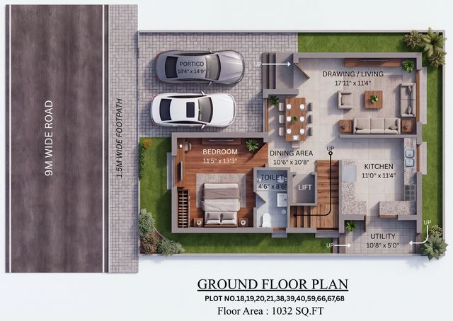 Ground floor plan of the type G villa
