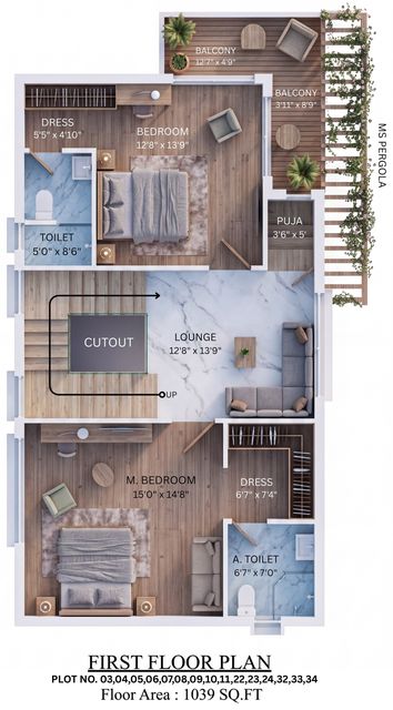 First floor plan of the type H villa