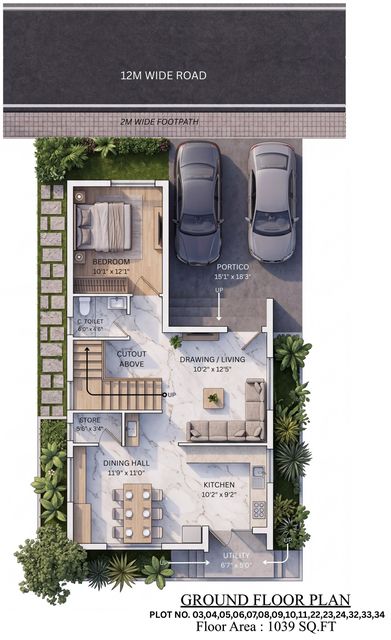 Ground floor plan of the type H villa