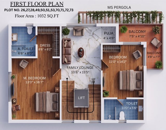 First floor plan of the type I villa