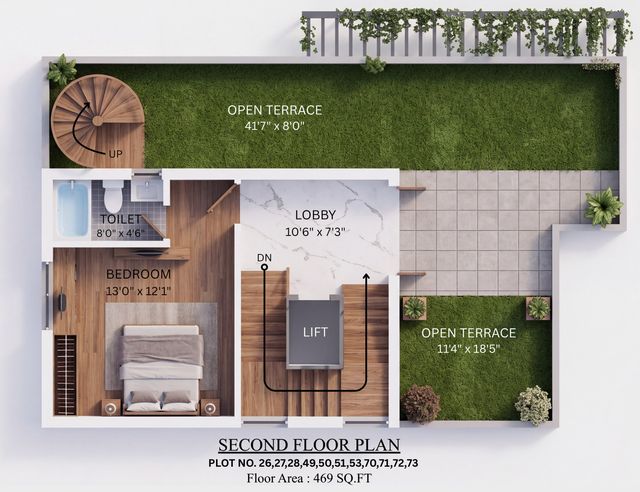 Second floor plan of the type I villa