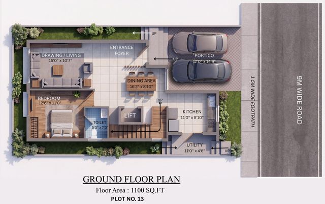 Ground floor plan of the type K villa