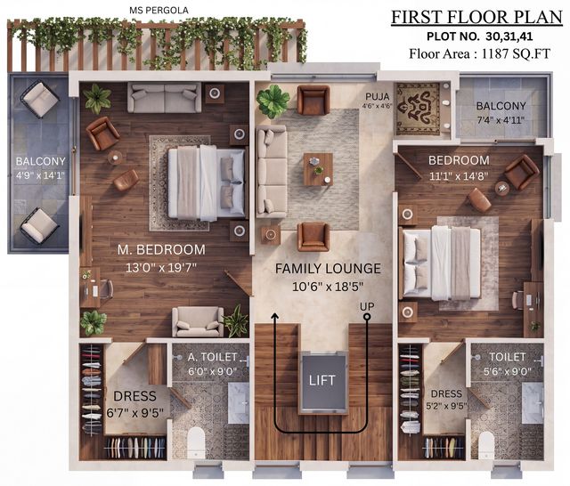 First floor plan of the type L villa
