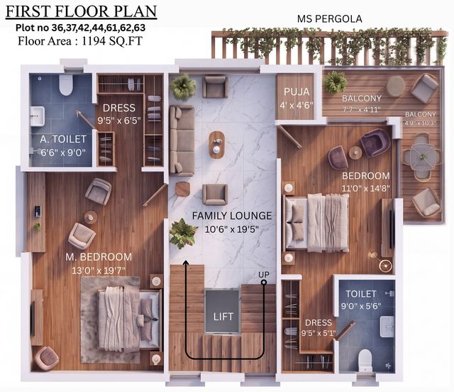 First floor plan of the type M villa