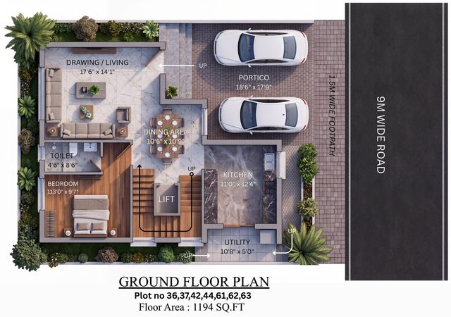 Ground floor plan of the type M villa