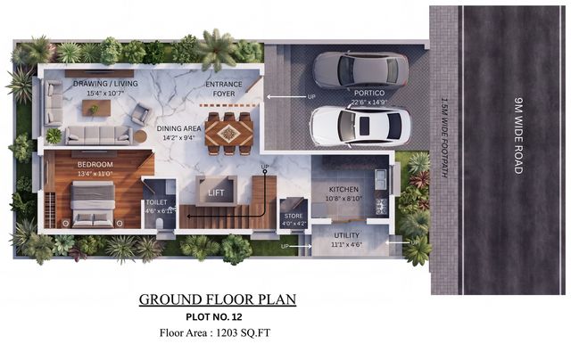 Ground floor plan of the type O villa