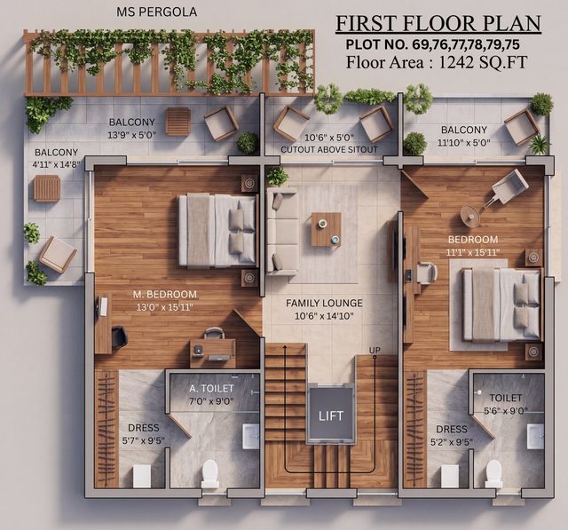 First floor plan of the type P villa