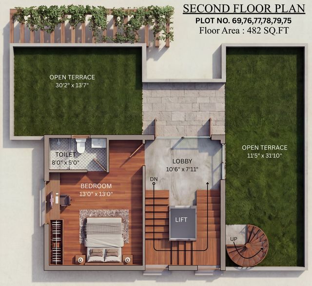 Second floor plan of the type P villa