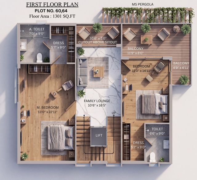 First floor plan of the type R villa