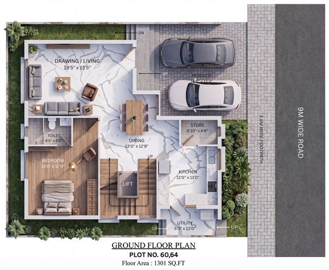 Ground floor plan of the type R villa