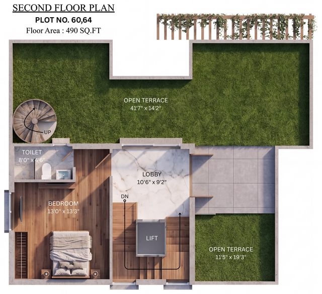 Second floor plan of the type R villa