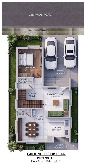 Ground floor plan of the type D villa