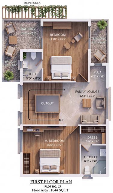 First floor plan of the type F villa