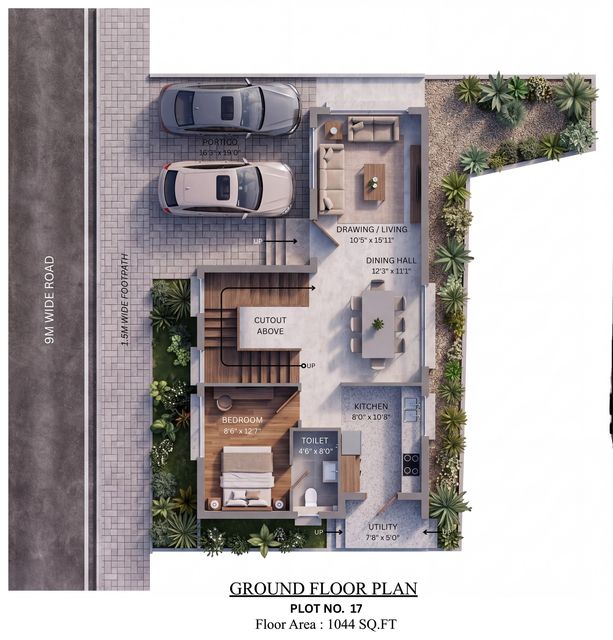 Ground floor plan of the type F villa