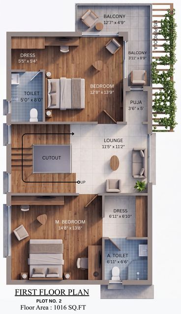 First floor plan of the type E villa