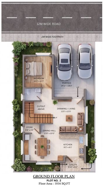 Ground floor plan of the type E villa