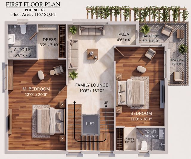First floor plan of the type N villa