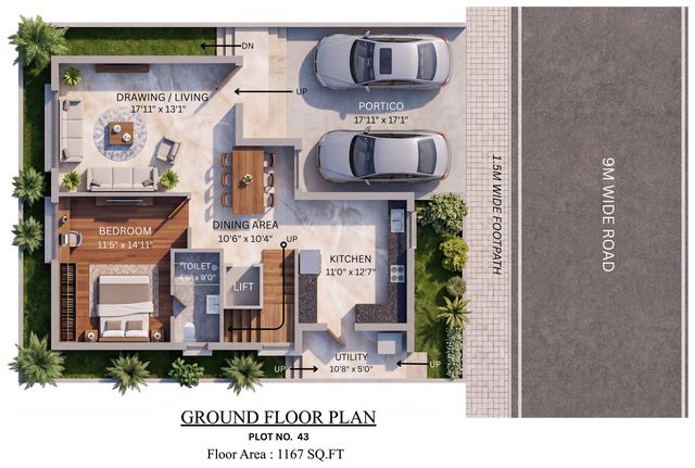 Ground floor plan of the type N villa