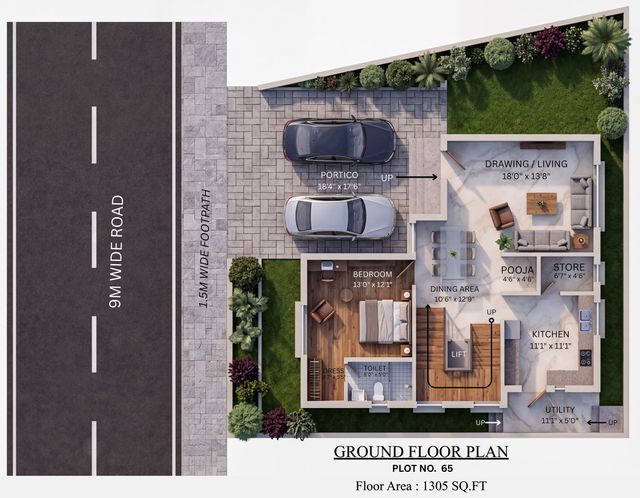 Ground floor plan of the type Q villa