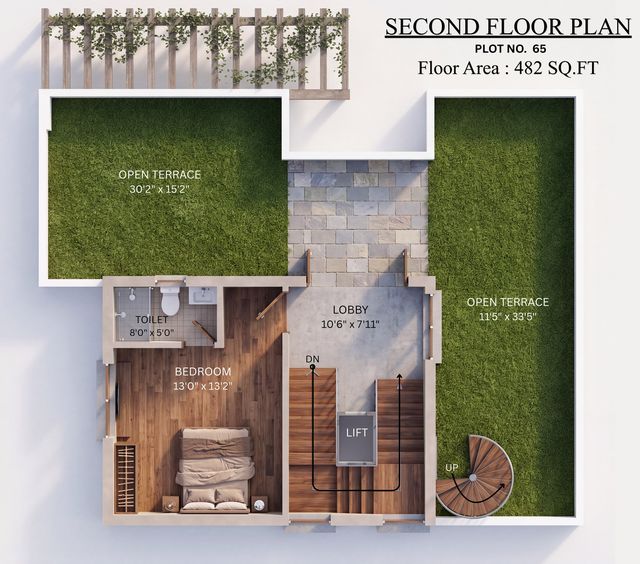 Second floor plan of the type Q villa