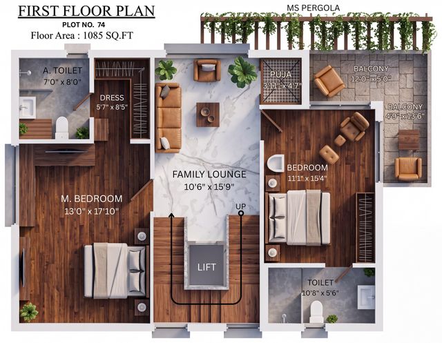 First floor plan of the type J villa