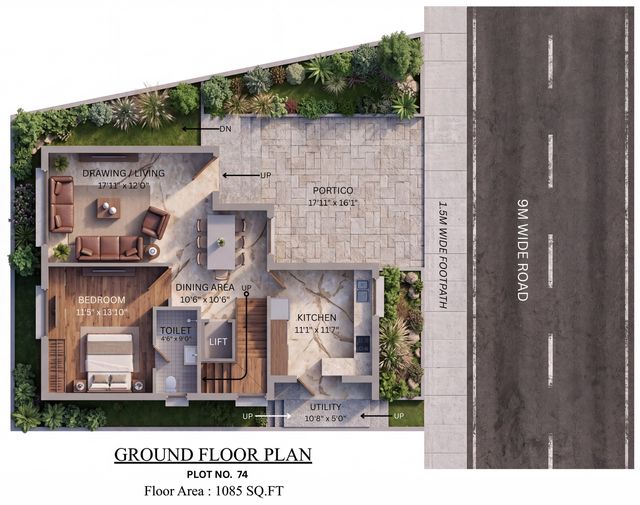 Ground floor plan of the type J villa