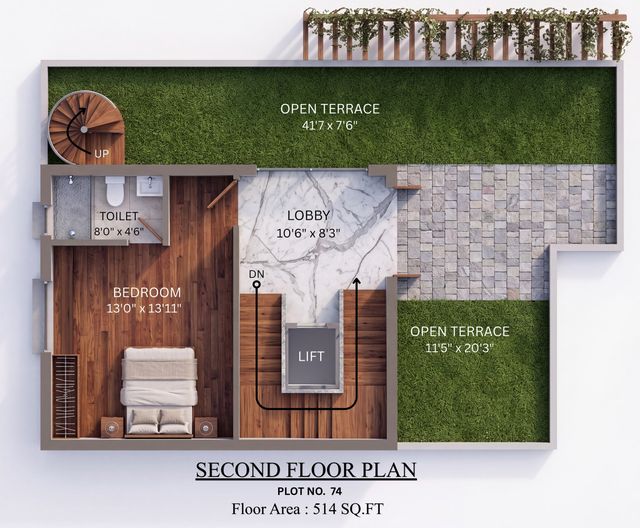 Second floor plan of the type J villa