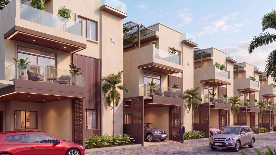 A street of west facing villas, architect’s view