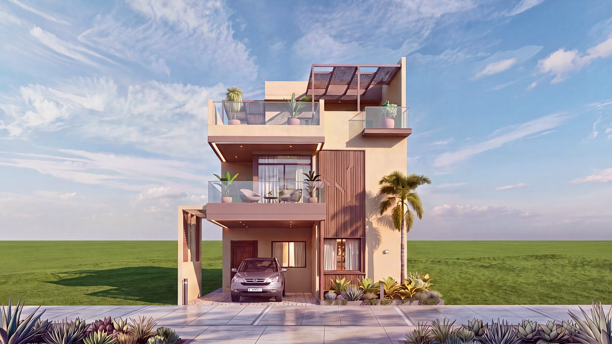 A north facing villa by day, architect’s view
