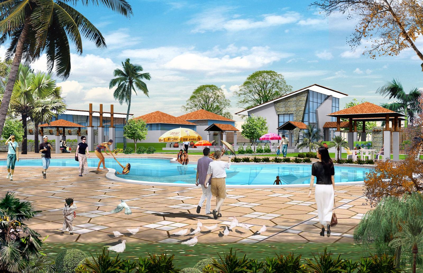 The club house and swimming pool at SRK Green Park, architect’s drawing